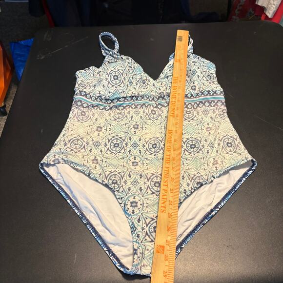 Jantzen Swimsuit One Piece Pantheon Blue White Geometric Size 16 - Picture 4 of 5
